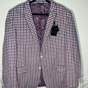 Men’s  Linea Uomo Cotton Sports Coat Purple Checkered Sze 50L.